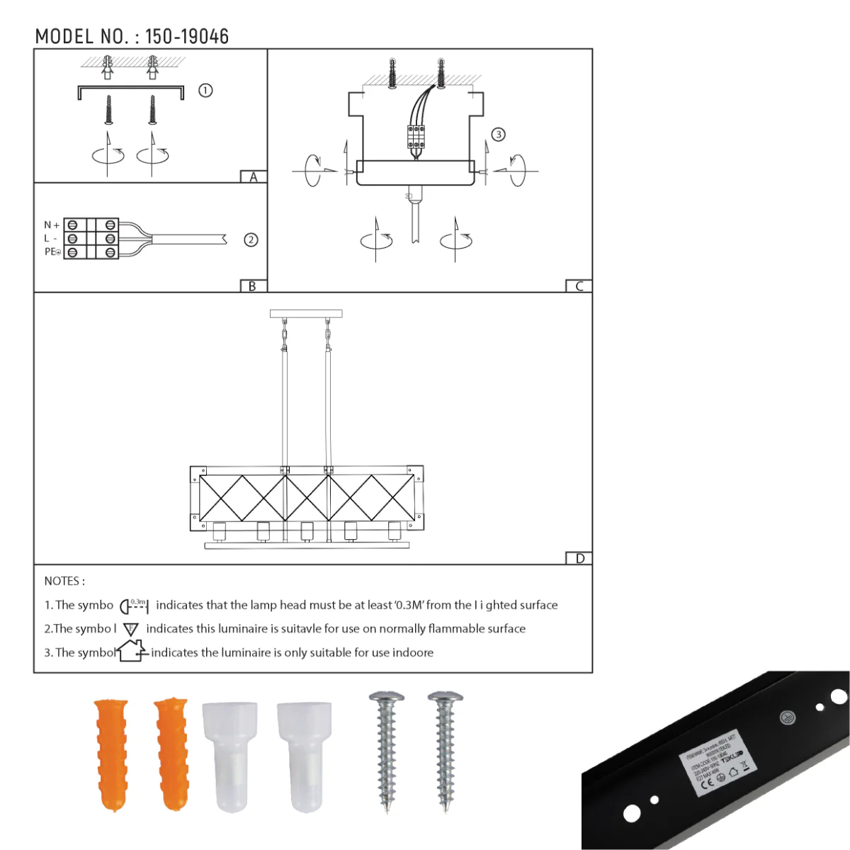 Technical specs of Rustic Rectangular Cage Chandelier - Wood Accent, 5-Light 150-19046