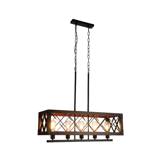 Main image of Rustic Rectangular Cage Chandelier - Wood Accent