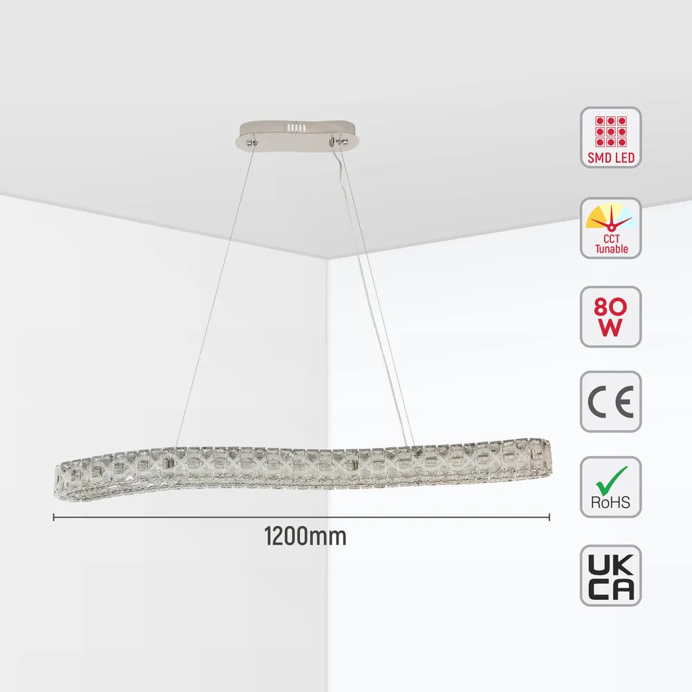 Size and technical specs of the Serpentine Crystal Helix LED Pendant Chandelier 80W-159-18348