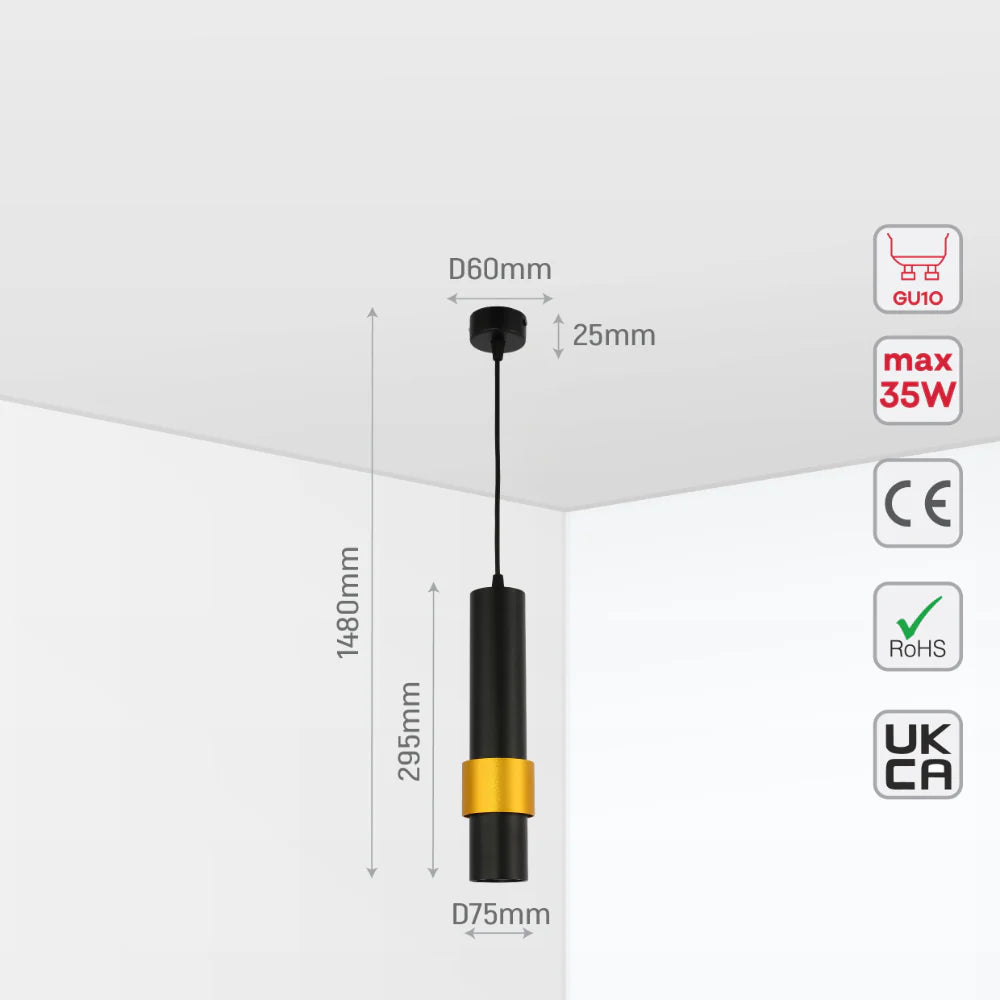 Sleek Cylinder Pendant Downlight GU10, Pendant Downlight, TEKLED 10