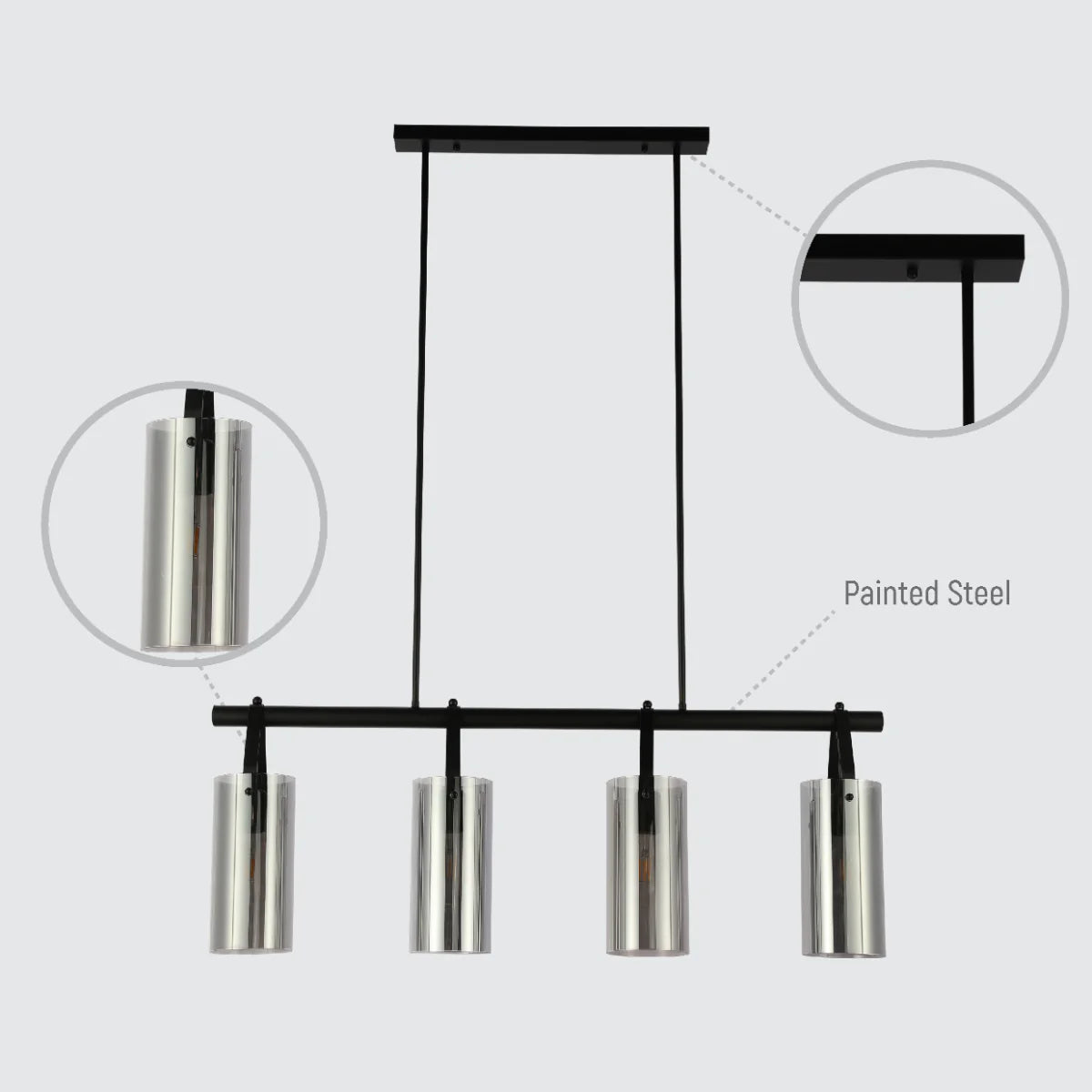 Lighting properties of Smoky Glass Chandelier - Linear & Round Variants, Adjustable Drop 150-19042