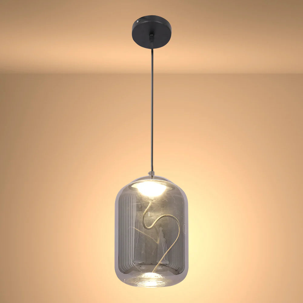 Modern Contemporary Smoky Glass Pendant Ceiling Light with Built-in LED Globe Cylinder Dome 28