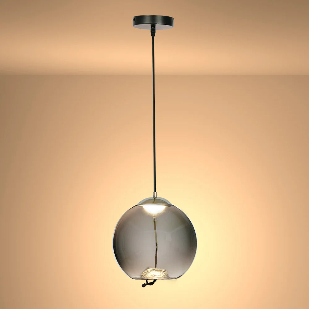 Modern Contemporary Smoky Glass Pendant Ceiling Light with Built-in LED Globe Cylinder Dome 26