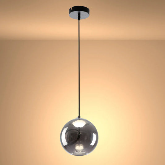 Modern Contemporary Smoky Glass Pendant Ceiling Light with Built-in LED Globe Cylinder Dome 1