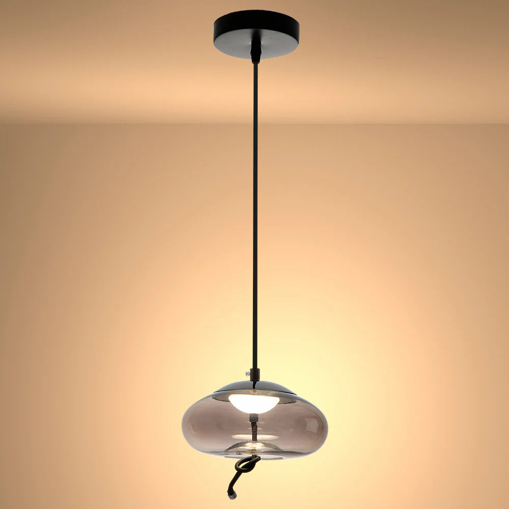 Modern Contemporary Smoky Glass Pendant Ceiling Light with Built-in LED Globe Cylinder Dome 27