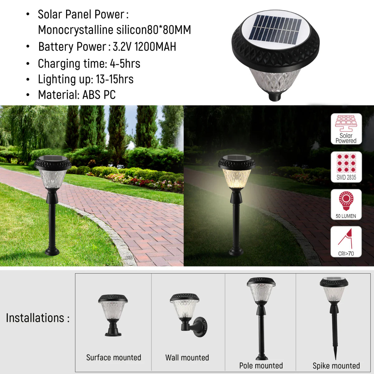 Technical specs of Solar Wall Light, Pier Mount Light, Bollard Light 3 in 1 252-03305