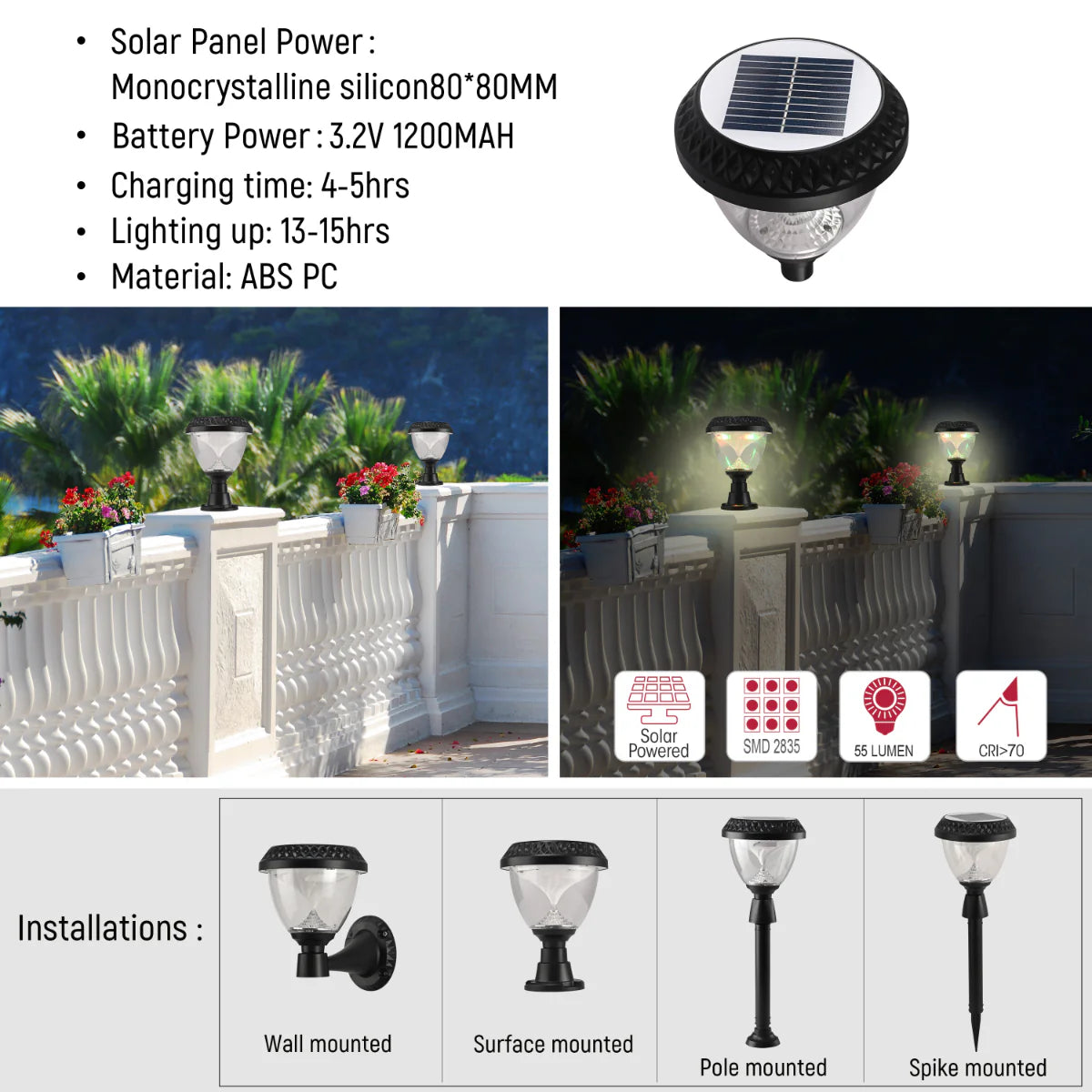 Close shots of Solar Wall Light, Pier Mount Light, Bollard Light 3 in 1 252-03307