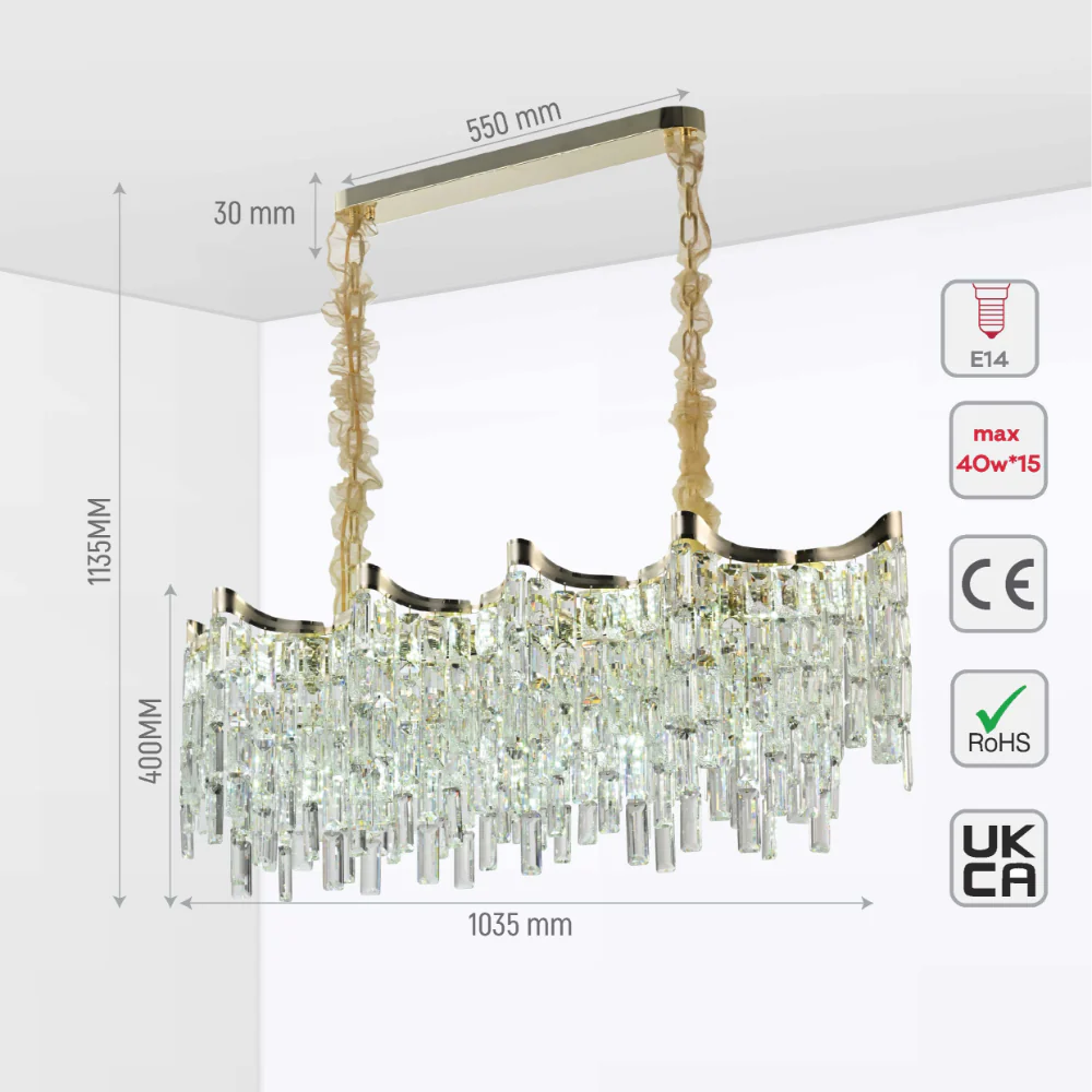 Size and tech specs of Star Crystal Chandelier Ceiling Light | TEKLED 159-18084