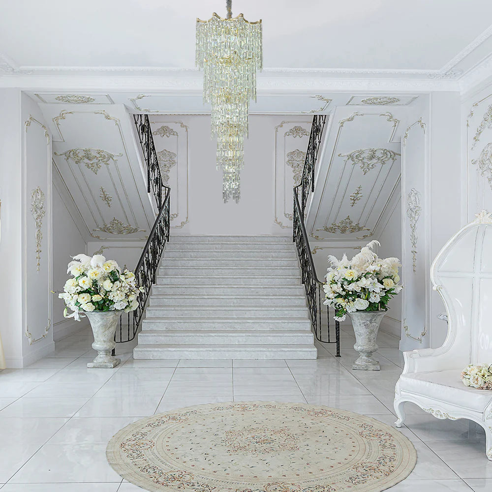 Entrance use of Star Crystal Staircase Chandelier Ceiling Light Gold