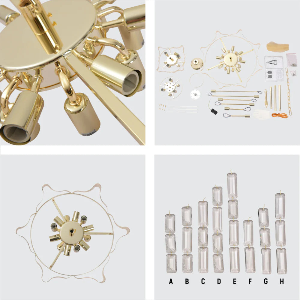 Parts of Star Crystal Staircase Chandelier Ceiling Light Gold