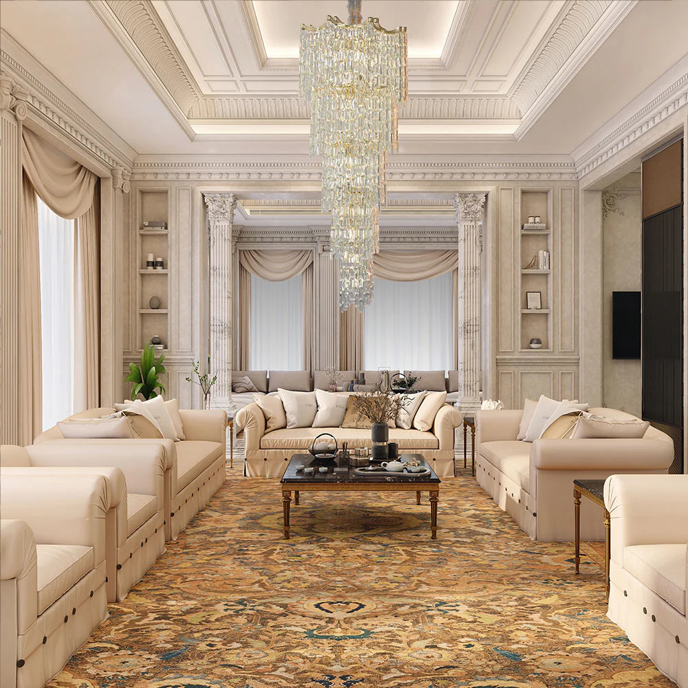 Star Crystal Staircase Chandelier Ceiling Light Gold in action in large living room