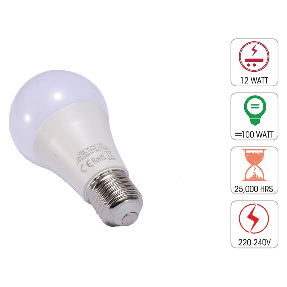 Technical specification of  virgo led gls bulb a60 e27 edison screw 12w 4000k cool white pack of 6/10 warm white 2700kelvin cct