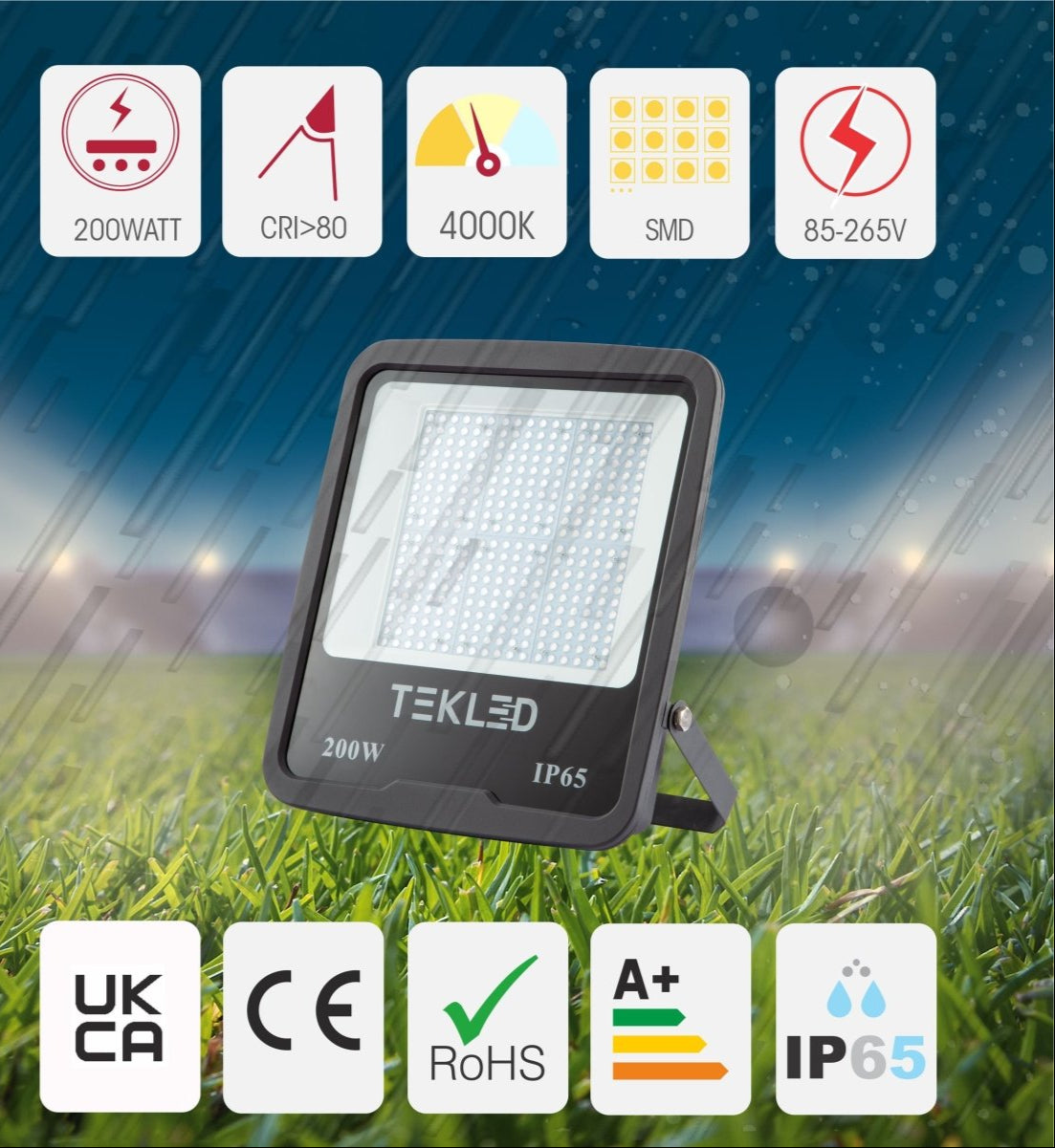 Technical specs for LED Floodlight SMD 3030 Uk 200W Cool White 4000K IP65