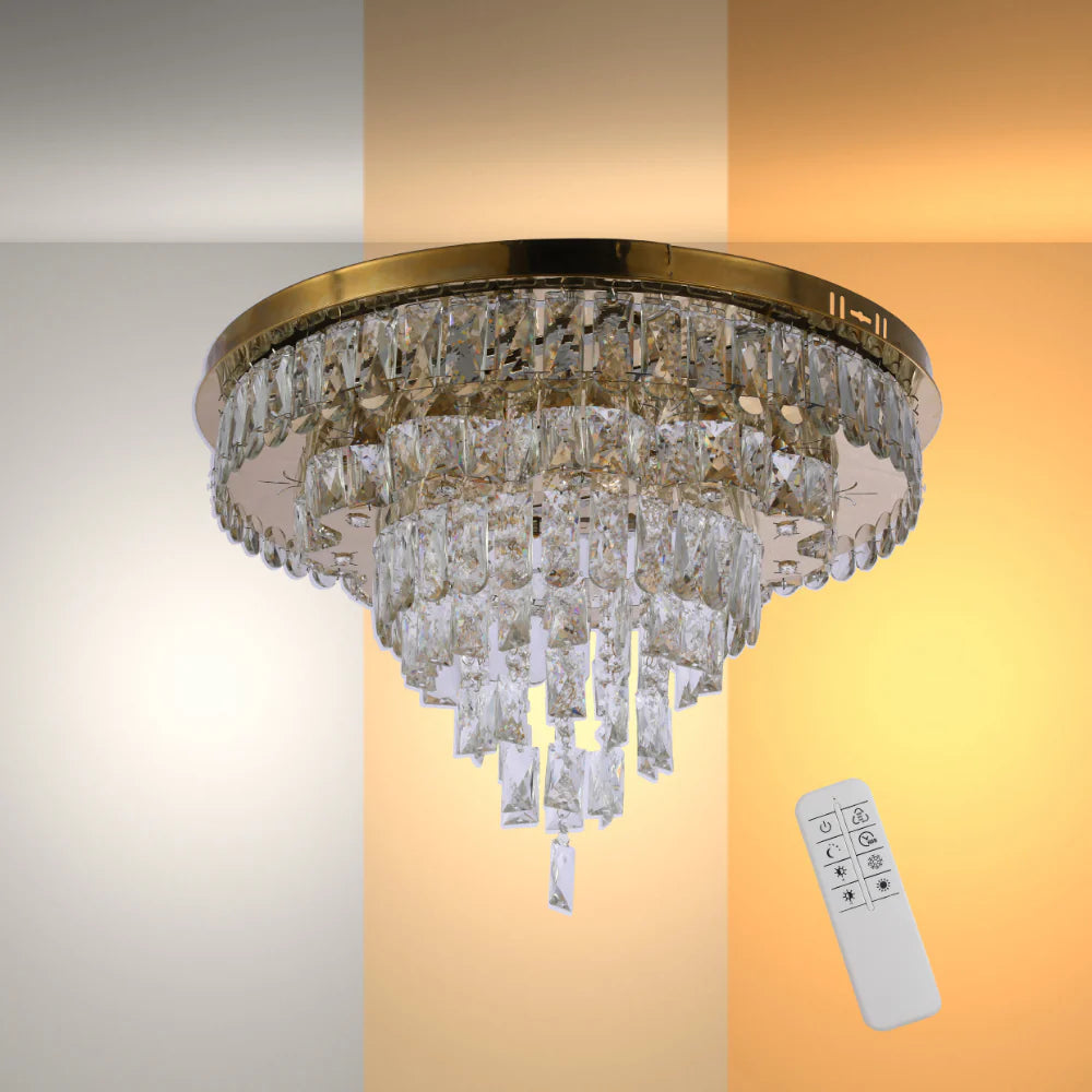 Three-tiered Cascading Flush Ceiling Chandelier Light with Remote Control 3 Colour D600mm 1