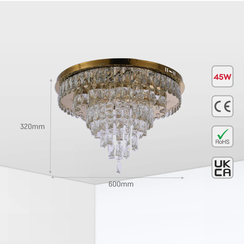 Three-tiered Cascading Flush Ceiling Chandelier Light with Remote Control 3 Colour D600mm 5