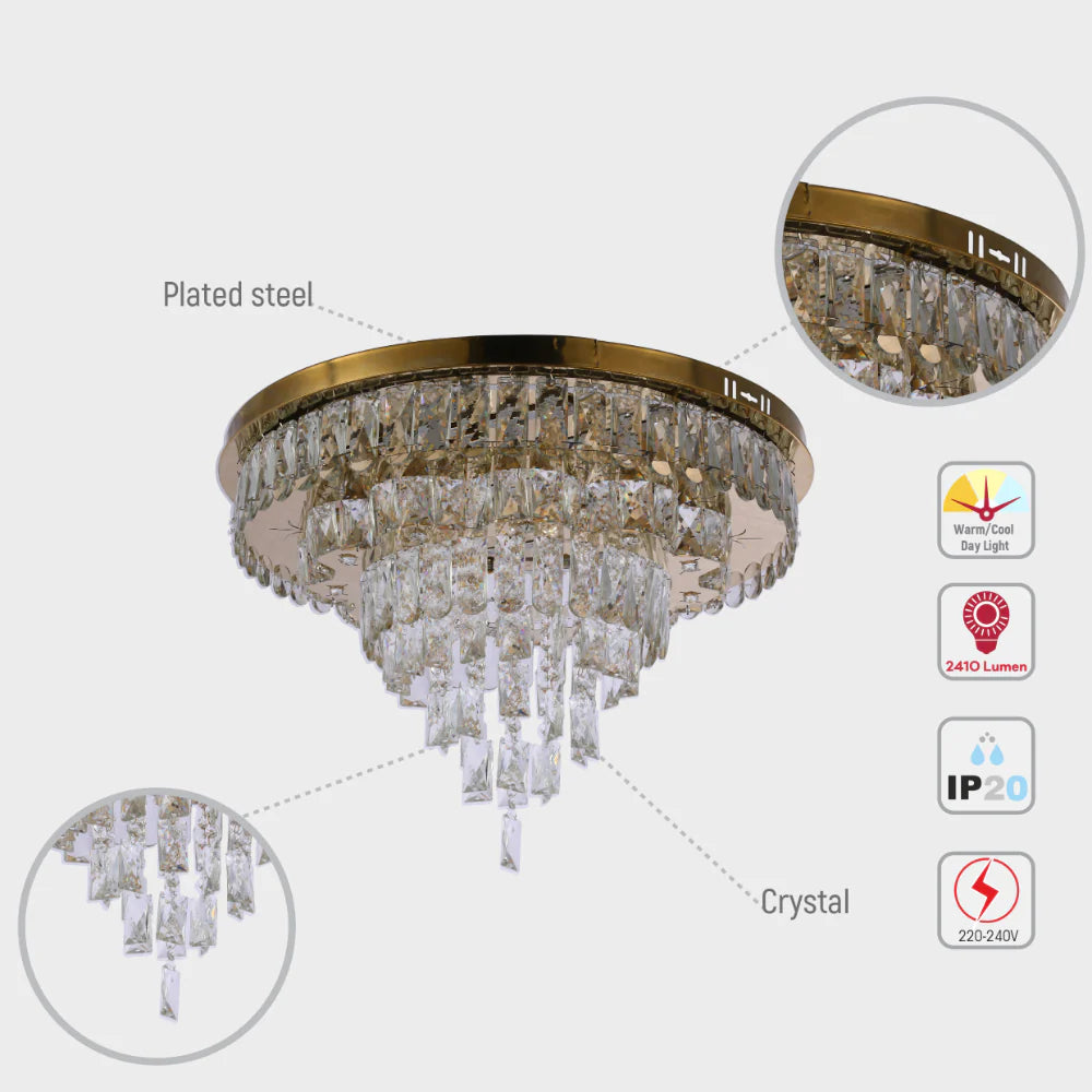 Three-tiered Cascading Flush Ceiling Chandelier Light with Remote Control 3 Colour D600mm 6