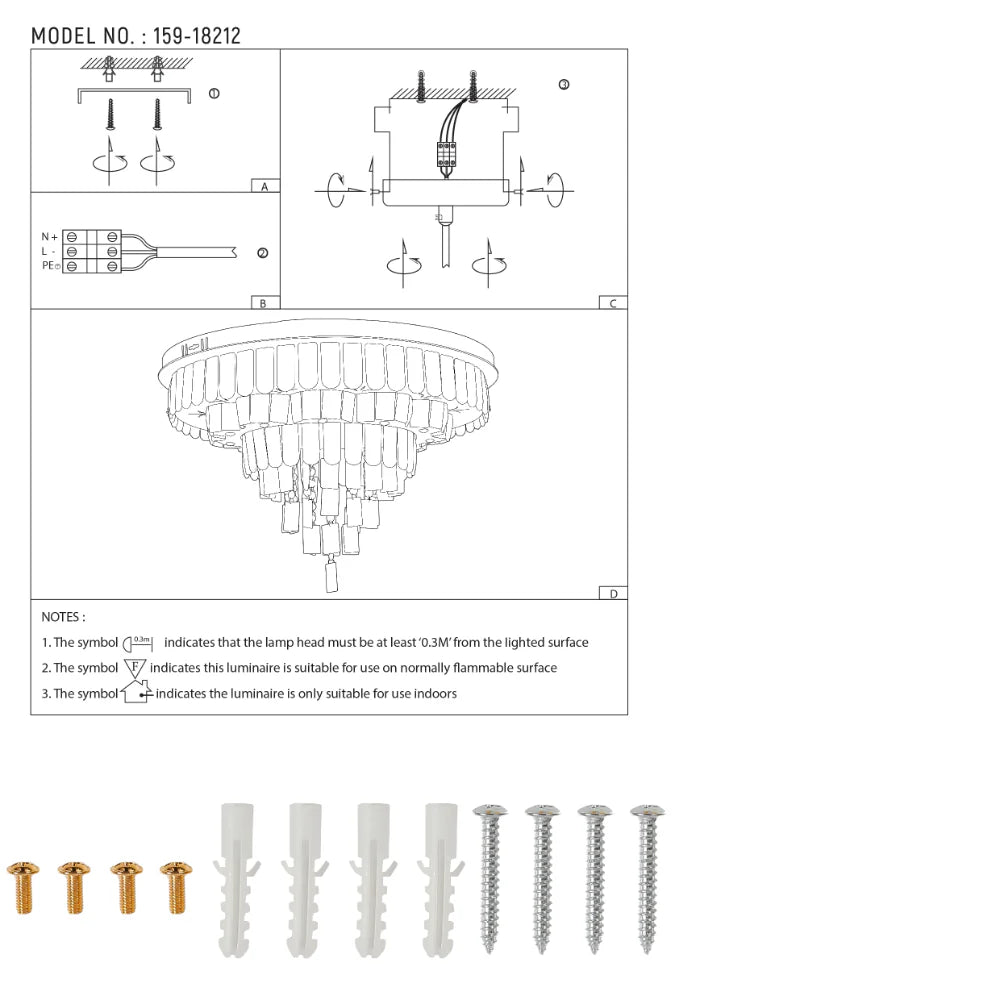 Three-tiered Cascading Flush Ceiling Chandelier Light with Remote Control 3 Colour D600mm 8