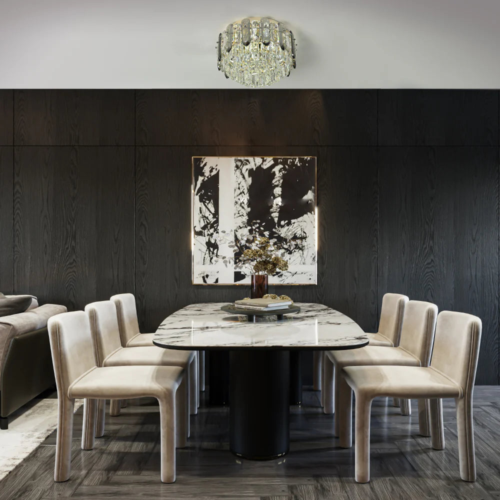 Living room kitchen bedroom use of Tiered Flush Chandelier Ceiling Light with Smoky and Clear Crystals | TEKLED 159-18076