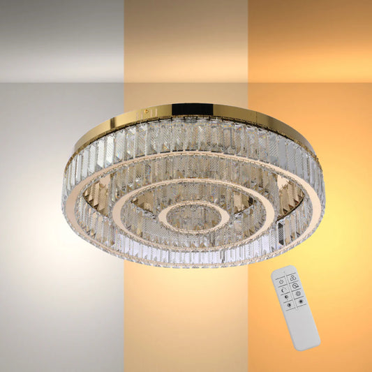 Triple Nested Ring Crystal Flush Ceiling Chandelier Light with Remote Control 3 Colour D600mm 1