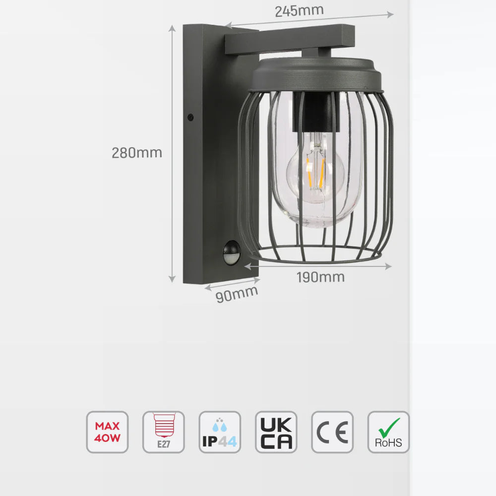 Tuela Outdoor Wall Light E27 Dark Grey 10