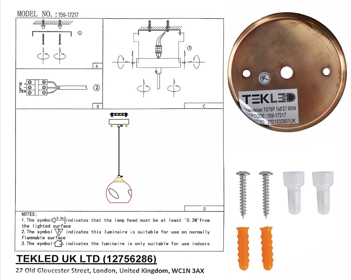 User manual and box content of amber glass dome antique brass metal pendant light e27