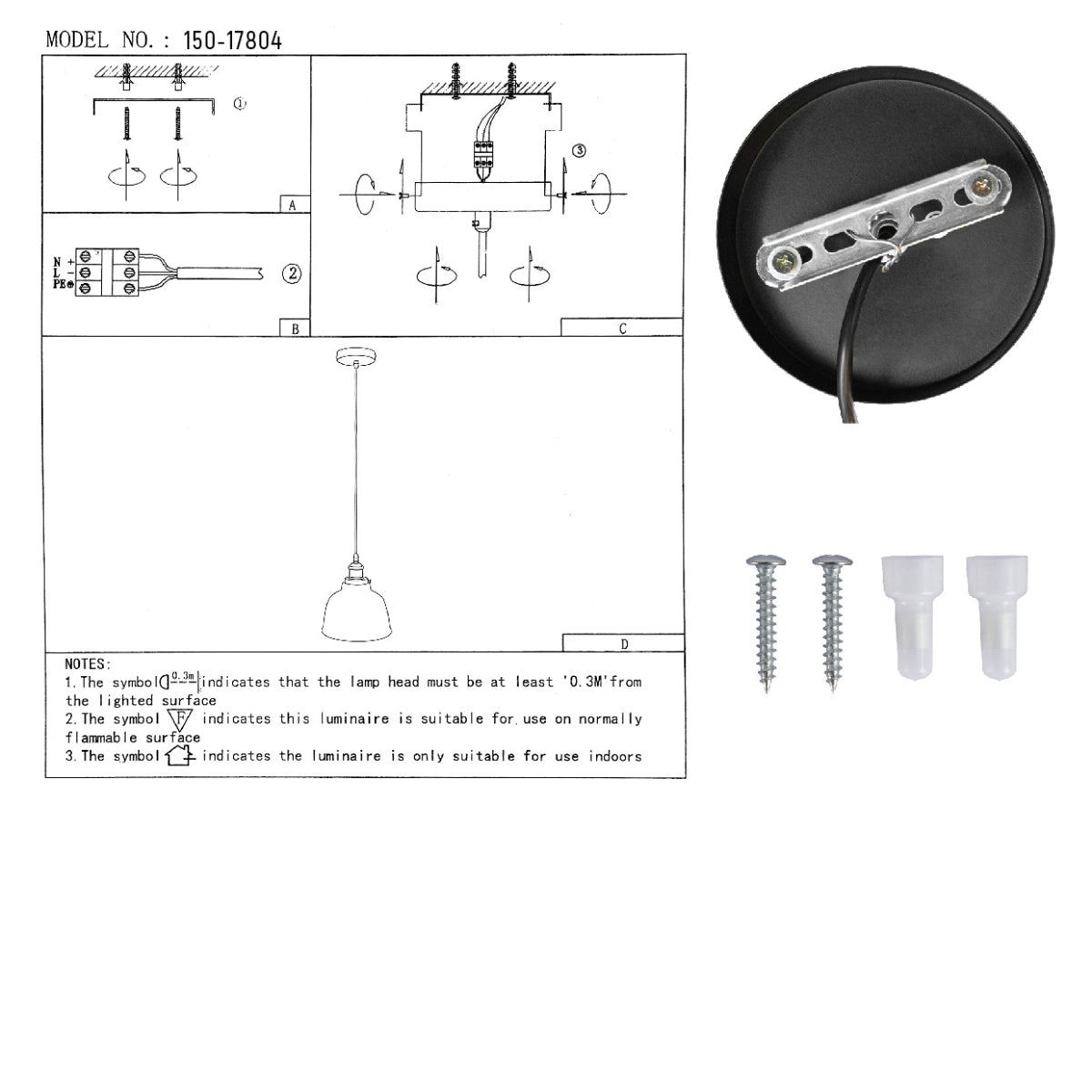 User manual for Amber Glass Dome Pendant Ceiling Light with E27 | TEKLED 150-17804