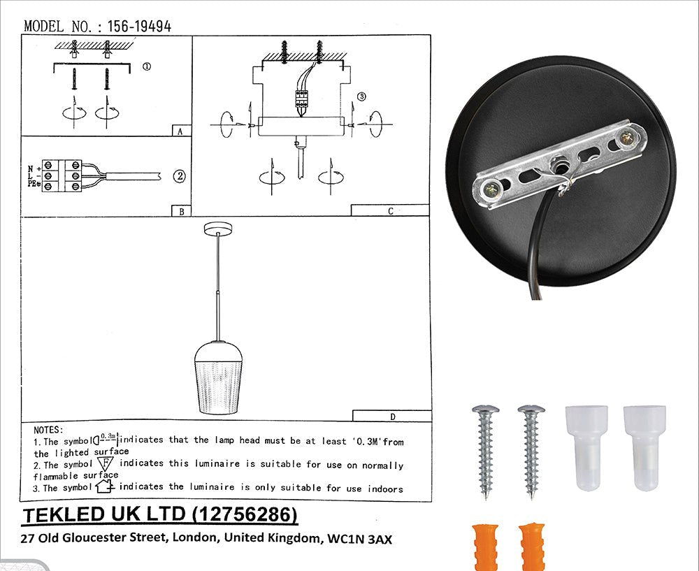 User manual and box content of amber glass schoolhouse pendant light with e27 fitting