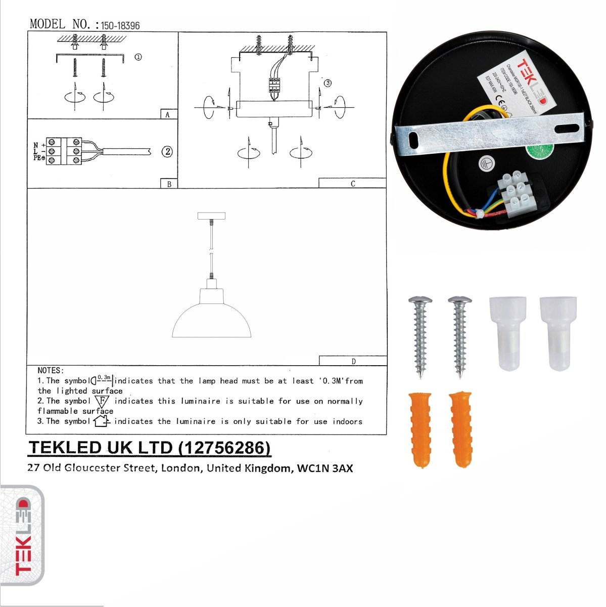 User manual and box content of black copper brush effect metal golden hammer dome pendant light e27