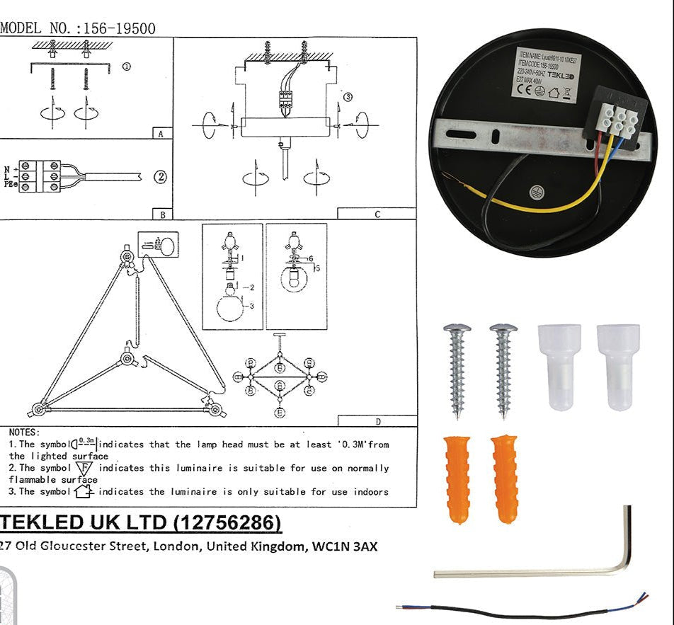 User manual and box content of black rod metal amber glass globe chandelier with 10xe27 fitting