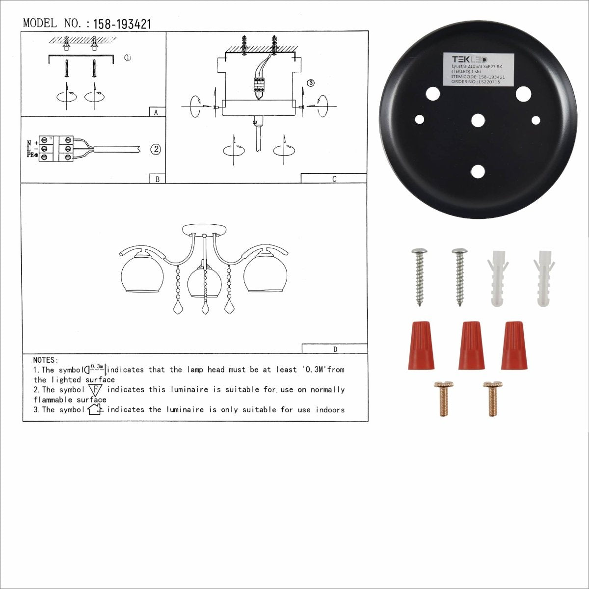 User manual for Clear Opal Double Layer Bell Glass Black Metal Semi Flush Ceiling Light | TEKLED 158-193421