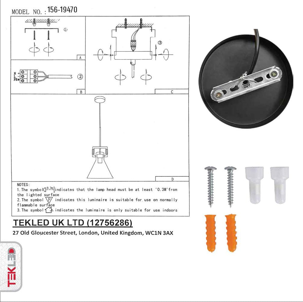 User manual and box content of golden bronze metal amber glass funnel pendant light with e27 fitting