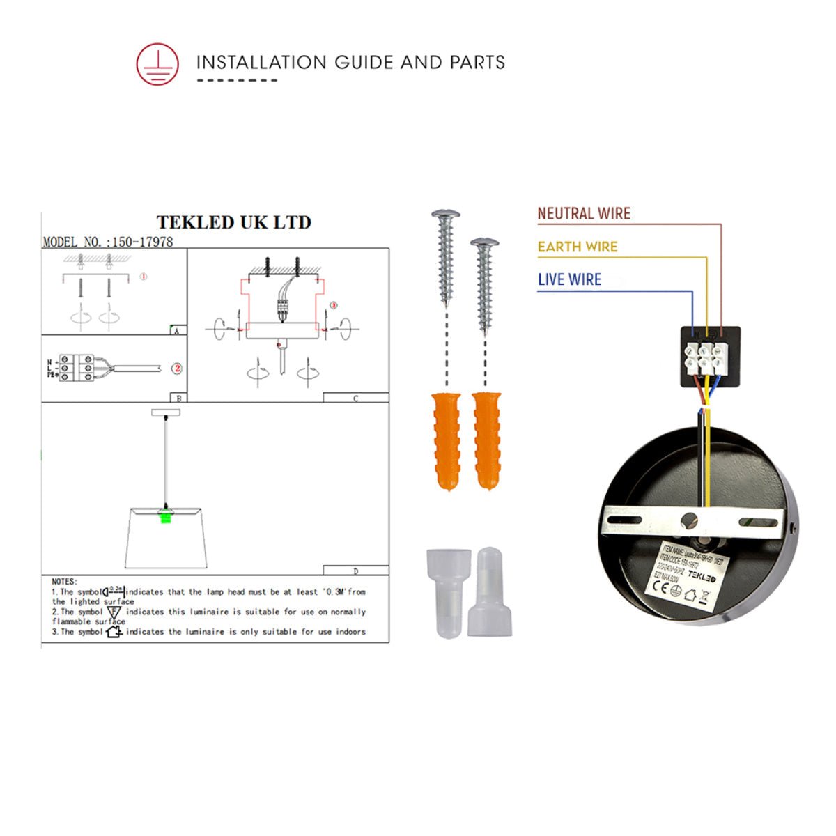 User manual for Golden Metal Frustum Pendant Ceiling Light with E27 | TEKLED 150-17978