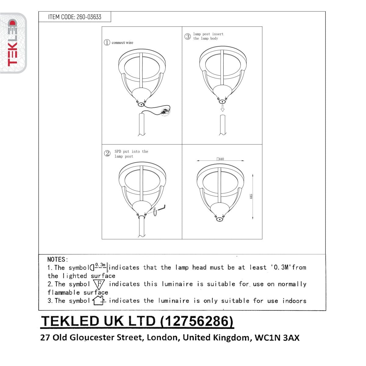 User manual and box content of led tripod lamp post top light 50w 4000k cool white ip65 dark grey