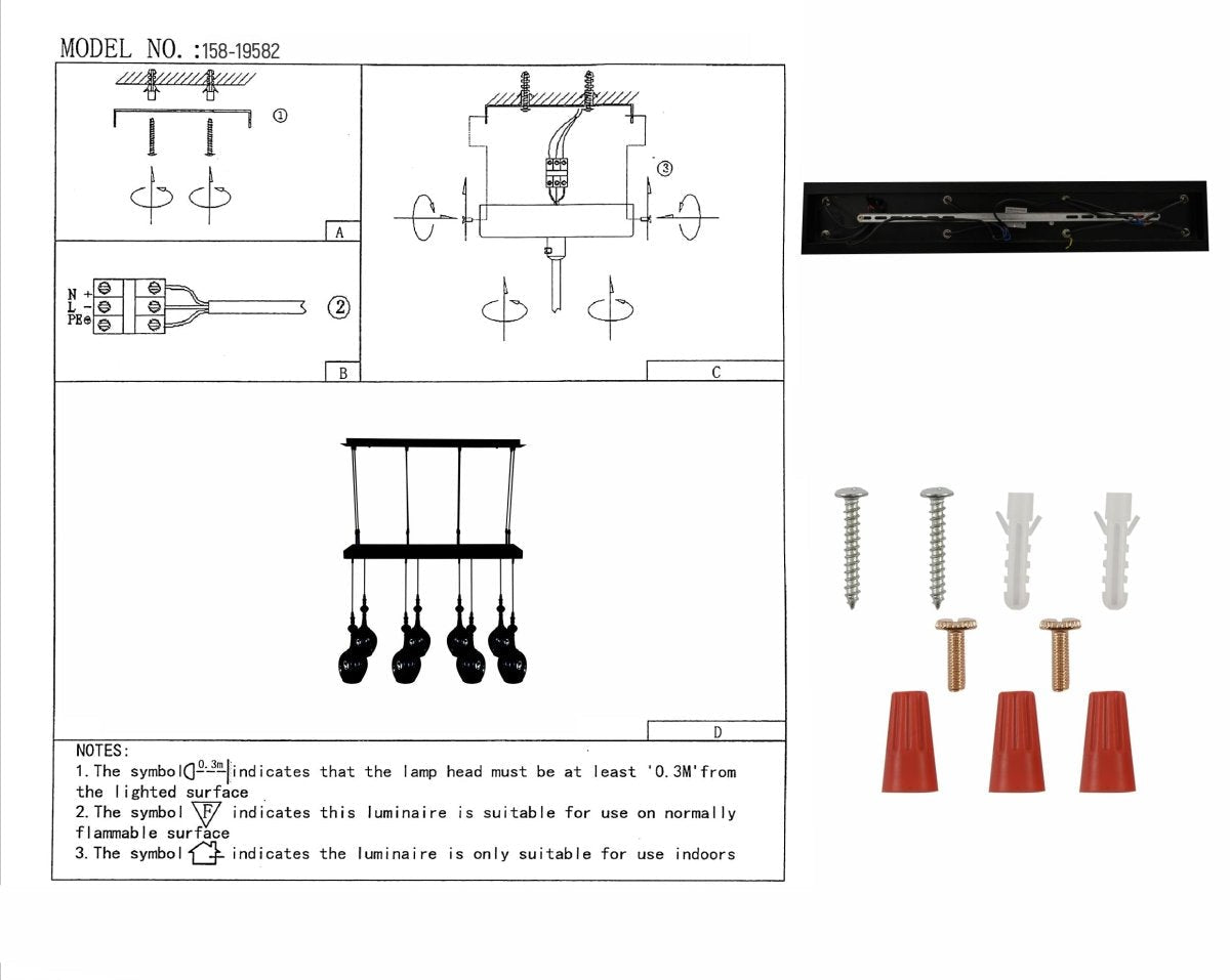 User manual for Amber Cone Glass Black Metal Island Chandelier with 8xE27 Fitting | TEKLED 158-19582