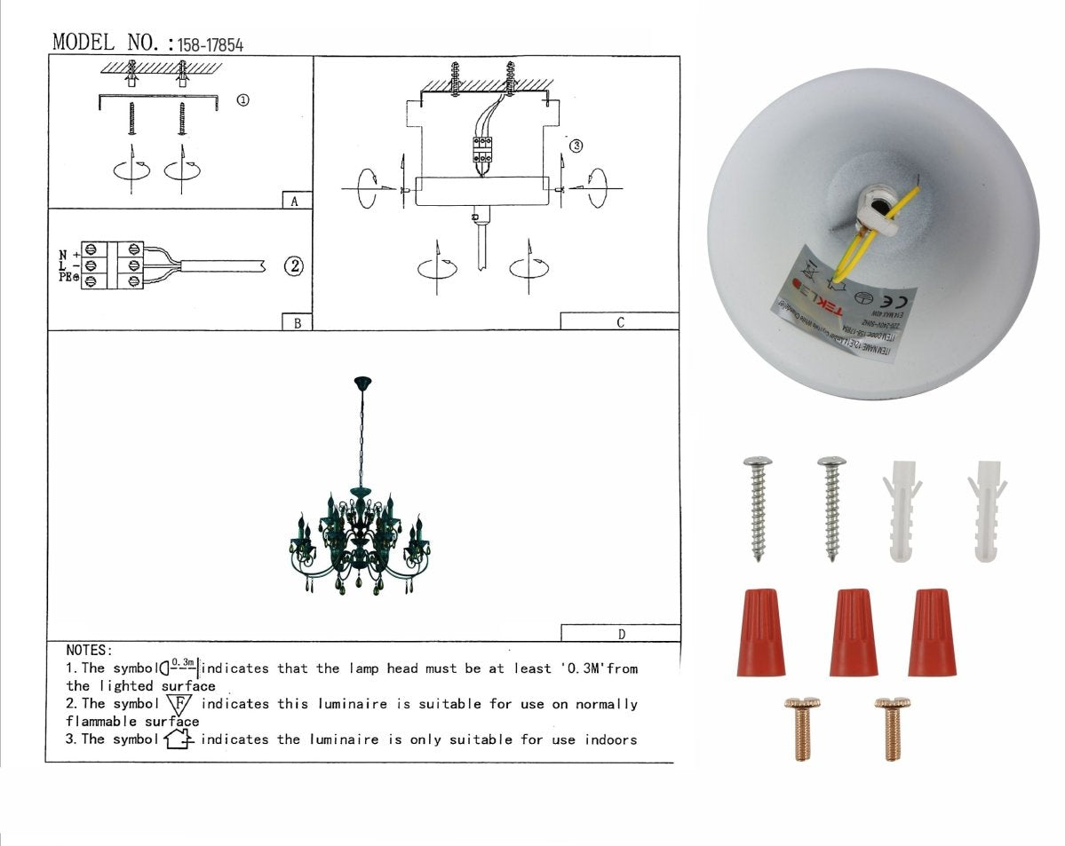 User manual for Amber Crystals Rice White with Gold Brushed Metal 12 Arm Chandelier with E14 Fitting | TEKLED 158-17854