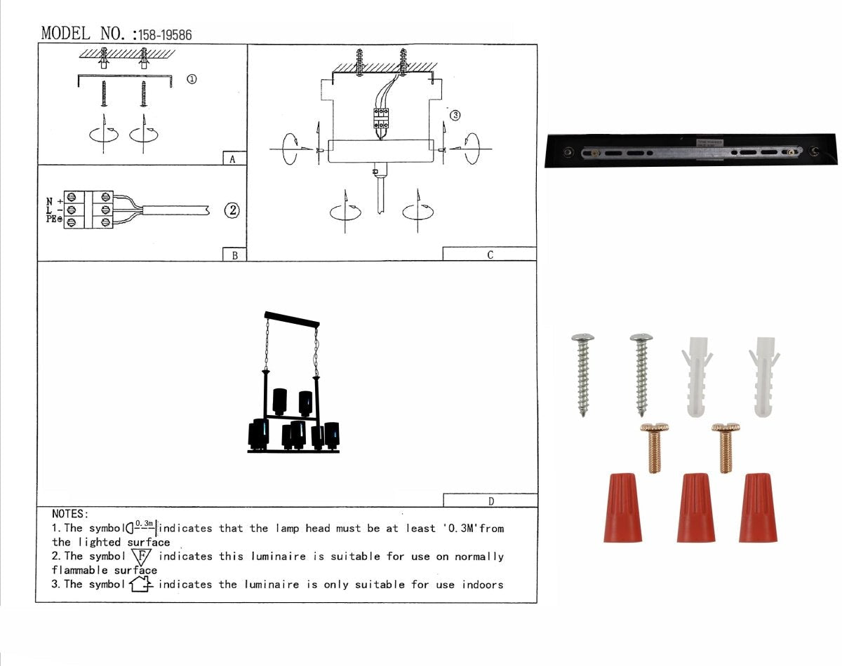 User manual for Amber Cylinder Glass Black Metal Chandelier with 8xE27 Fitting | TEKLED 158-19586