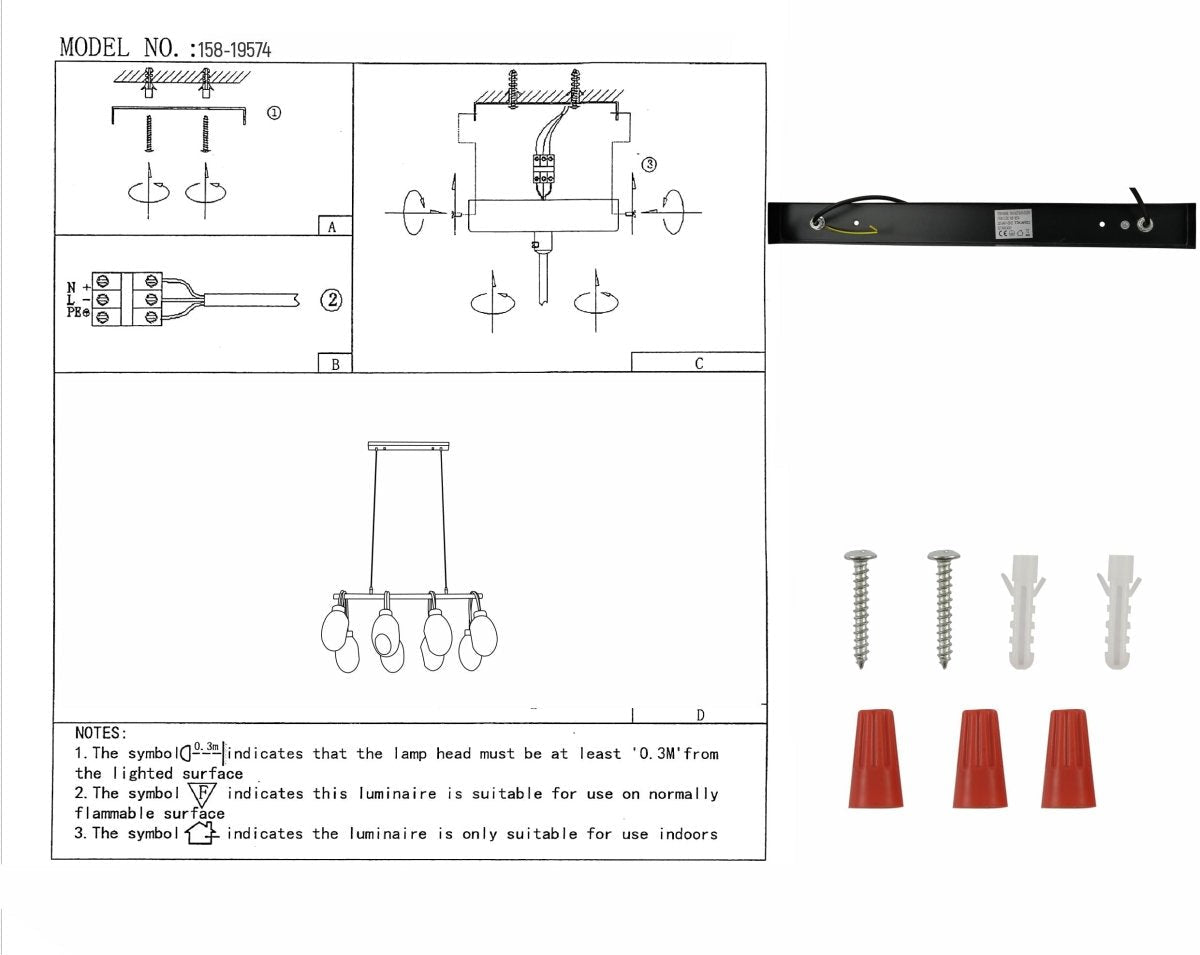 User manual for Amber Glass Black Metal Island Chandelier with 8xE27 Fitting | TEKLED 158-19574