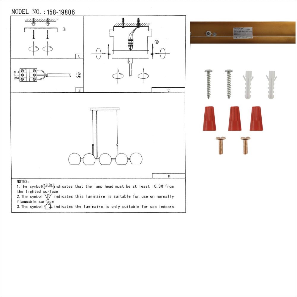 User manual for Amber Globe Glasses Gold Metal Body Kitchen Island Chandelier Ceiling Light with 8xE14 Fittings | TEKLED 158-19806