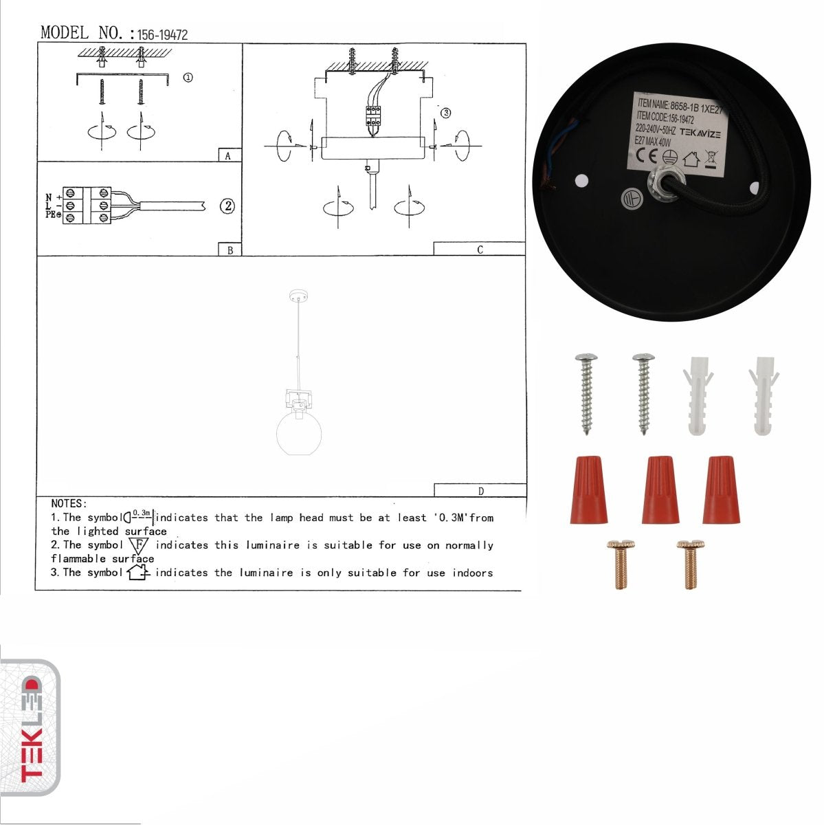 User manual for Amber Globe Gold Metal Modern Glass Ceiling Pendant Light with E27 Fitting | TEKLED 156-19472