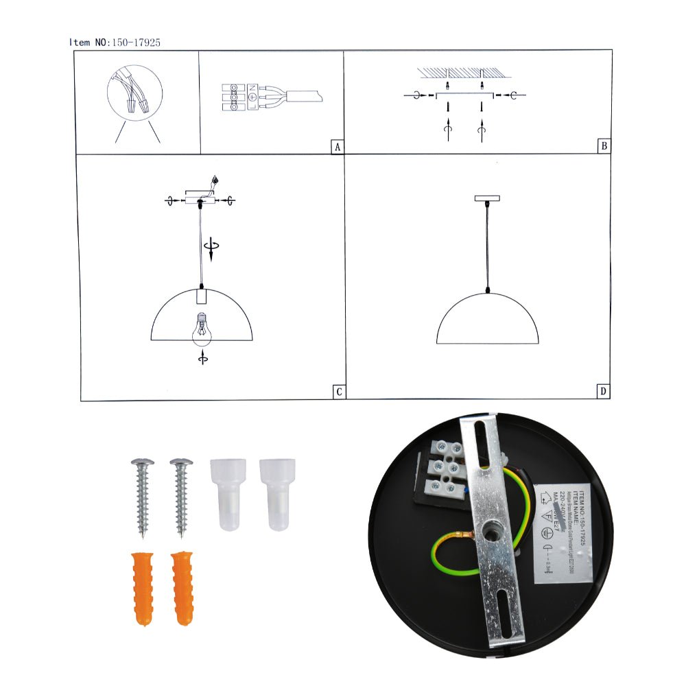 User manual for Antique Brass Dome Metal Pendant Ceiling Light with E27 Fitting D500 | TEKLED 150-17925