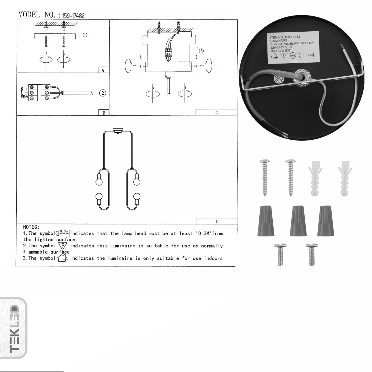 User manual for Black and Gold Modern Nordic Pendant Chandelier Light with 10xE27 Fittings | TEKLED 159-17482