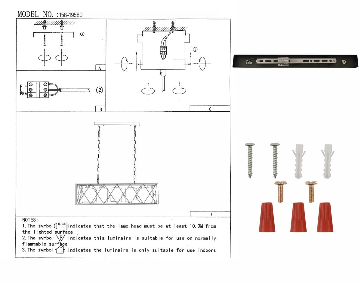 User manual for Black Caged Metal Amber Cylinder Glass Island Chandelier with 5xE27 Fitting | TEKLED 158-19580