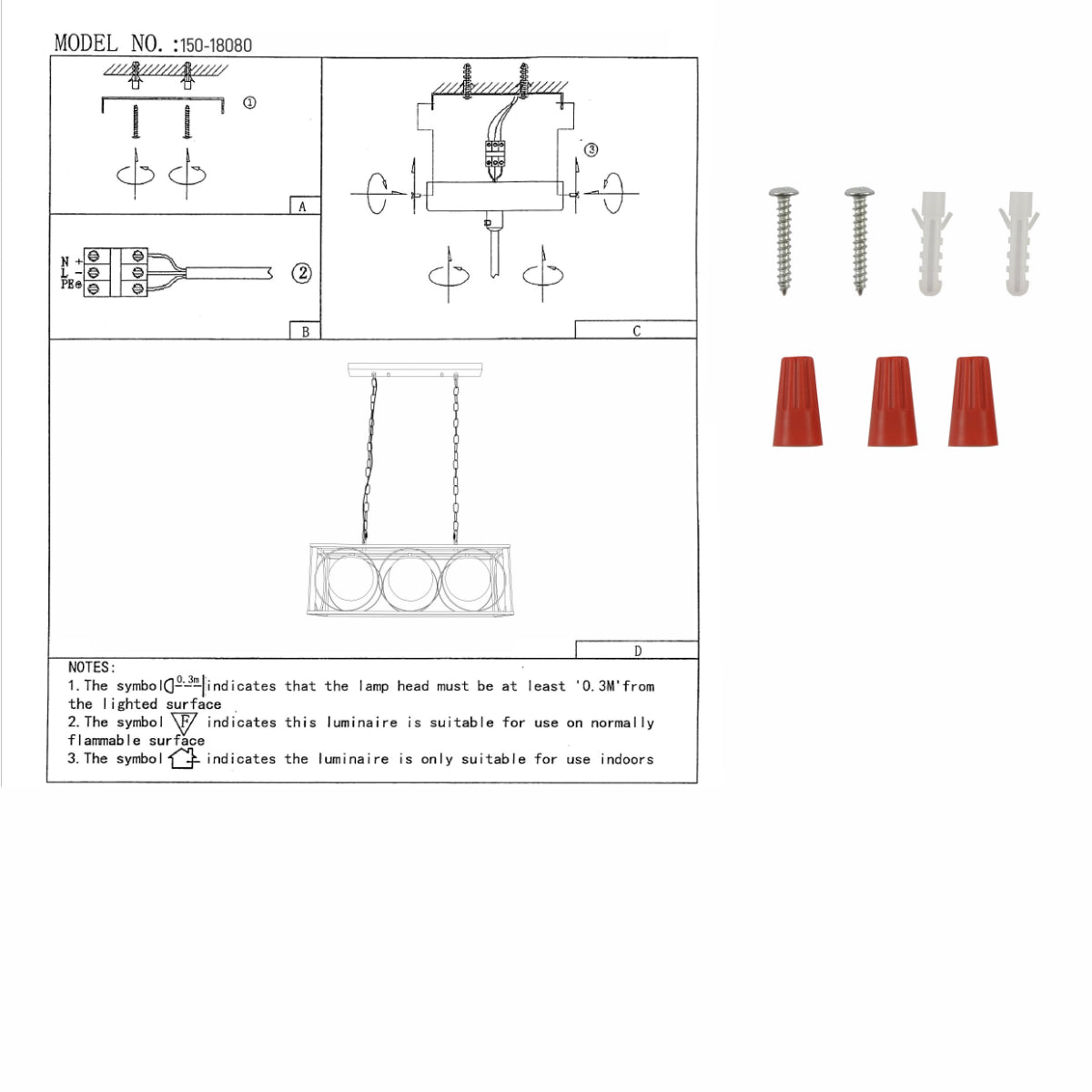 User manual for Black Cuboid Metal Amber Globe Glass Island Chandelier Ceiling Light with 3xE27 | TEKLED 150-18080