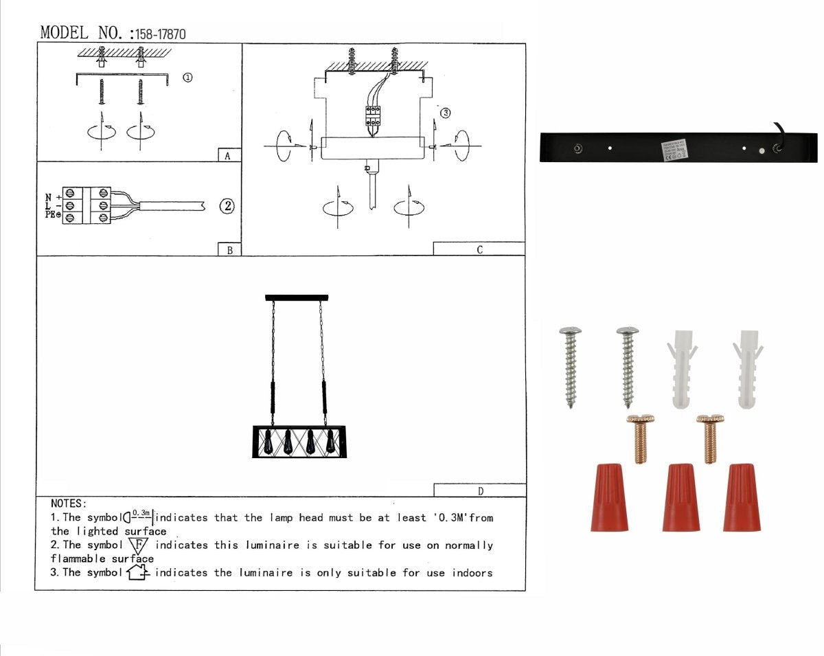 User manual for Black Cuboid Metal Island Chandelier with 4xE27 Fitting | TEKLED 158-17870