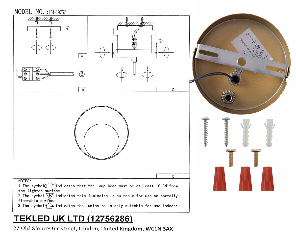 User manual for Black Gold Metal Flat Wall Light with G9 Fitting | TEKLED 151-19732