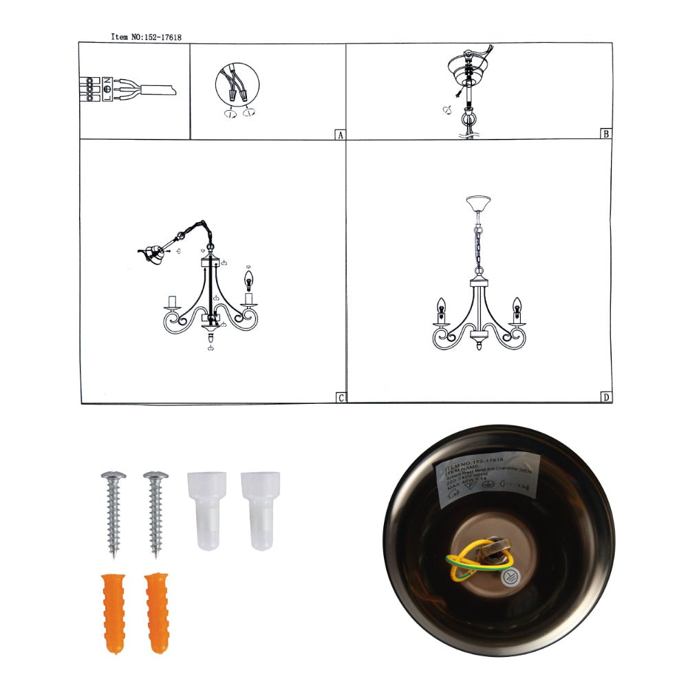 User manual for Candle Vintage Antique Brass French Chandelier Ceiling Light 3xE14 | TEKLED 152-17618