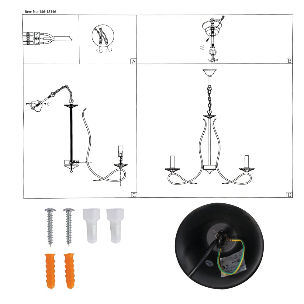 User manual for Candle Vintage Rustic Black French Chandelier Ceiling Light 3xE14 | TEKLED 156-18146