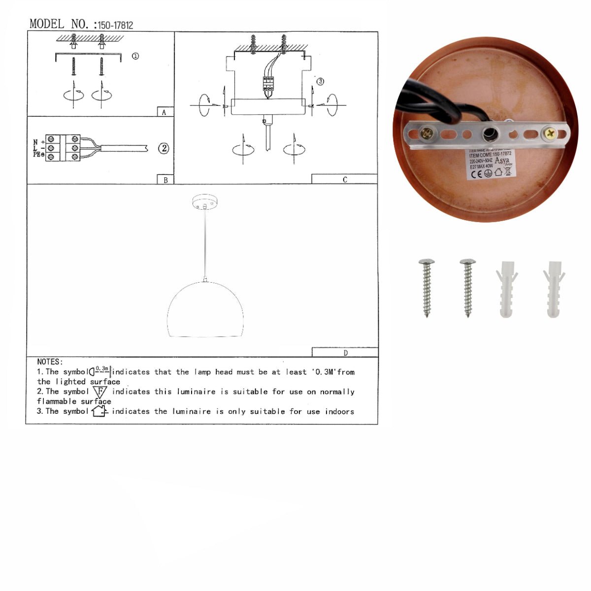 User manual for Copper Metal Golden Hammered Large Dome Pendant Ceiling Light with E27 | TEKLED 150-17812