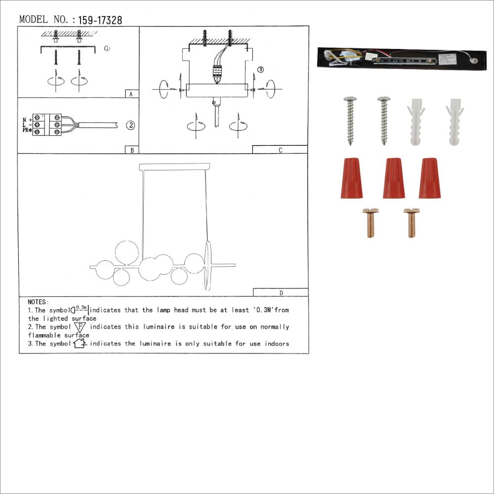 User manual for Expanse Ring Black Body Clear Globe Glasses Kitchen Island Contemporary Chandelier Ceiling Light with 7xG9 Fititngs and 20W Build-in LED | TEKLED 159-17328