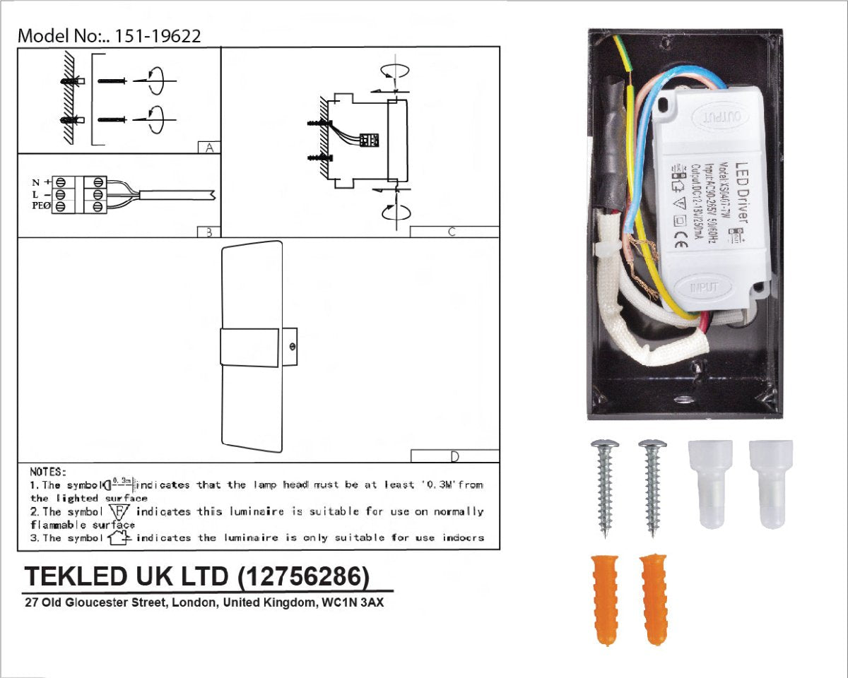 User manual for LED Dark Wood Metal Acrylic Wall Light 4W Cool White 4000K | TEKLED 151-19622